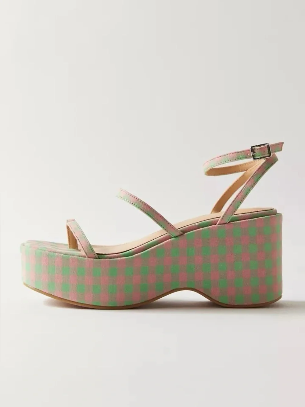 Urban Outfitters Pink & Green Check Platform Sandals